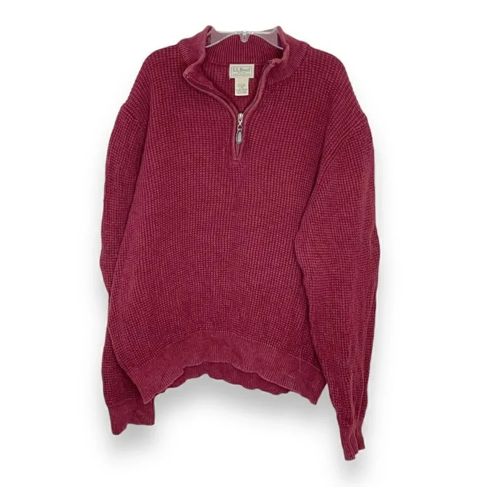 L.L. Bean Menswear Wicked Soft Cotton/Cashmere Waffle Knit 1/2 Zip Sweater Siz L